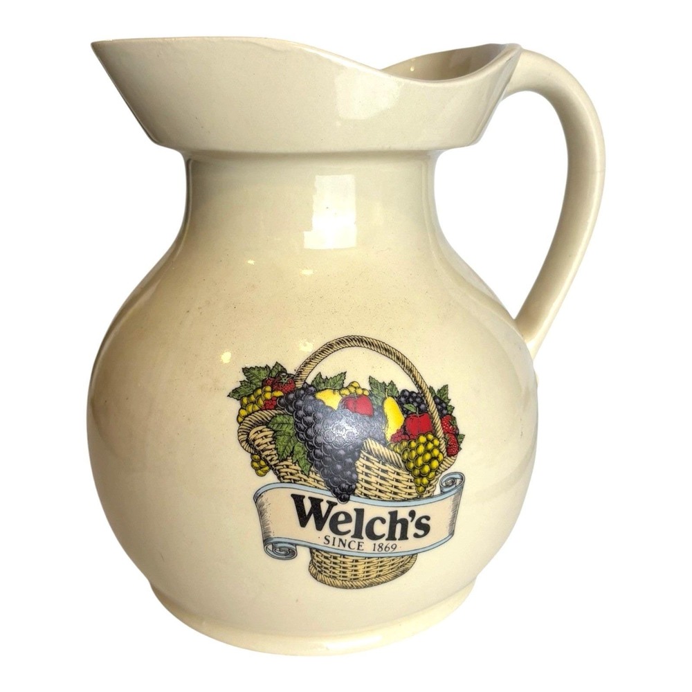 Vtg Welch's Since 1869 Ceramic Pitcher USA #7554 McCoy 7.5" Wicker Fruit Basket